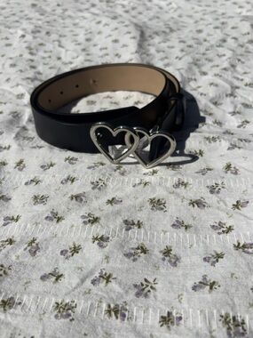 wild fable Black Belt with Double Heart Silver Buckle